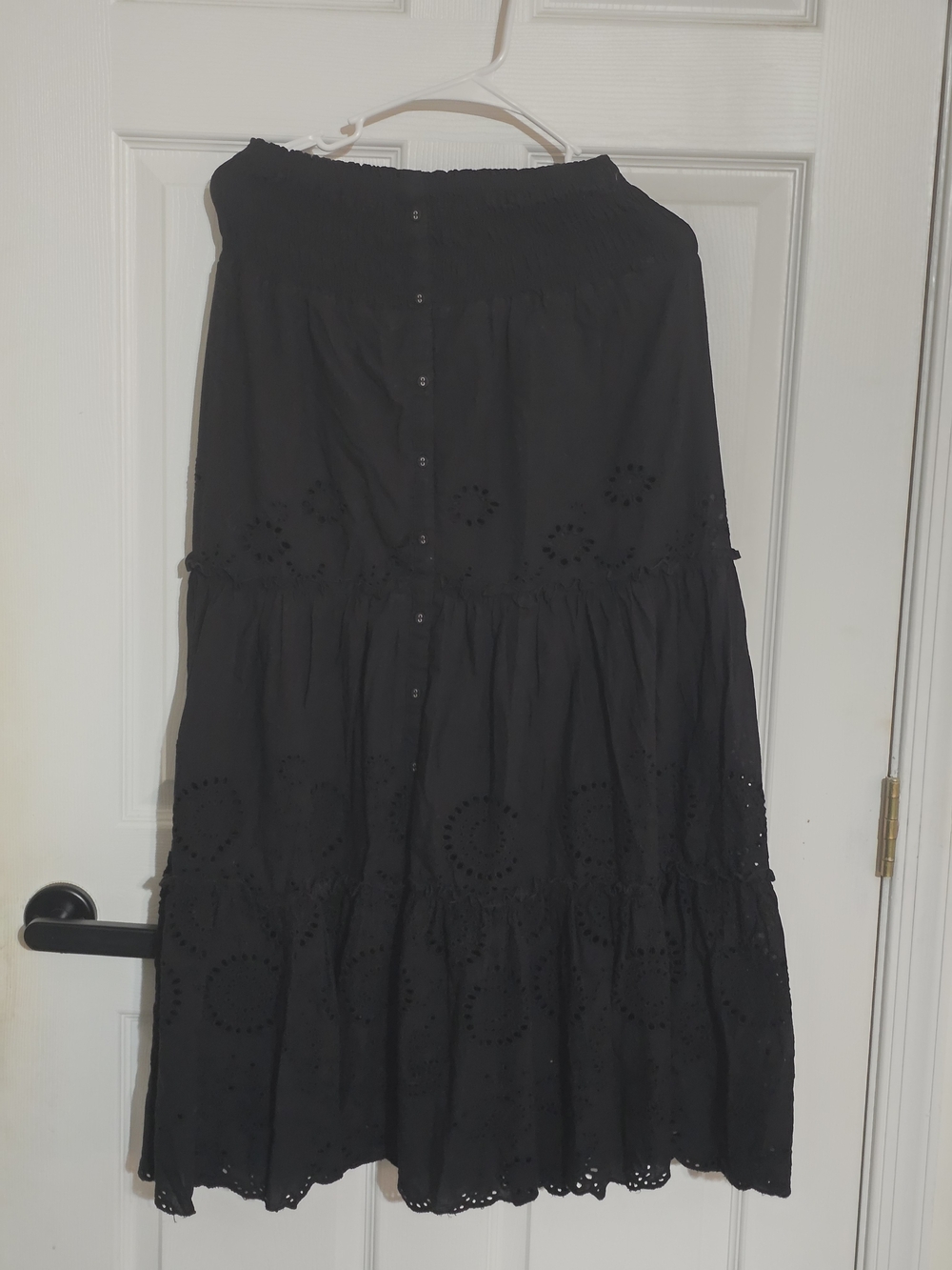 Women's Black Eyelet Tiered Maxi Skirt